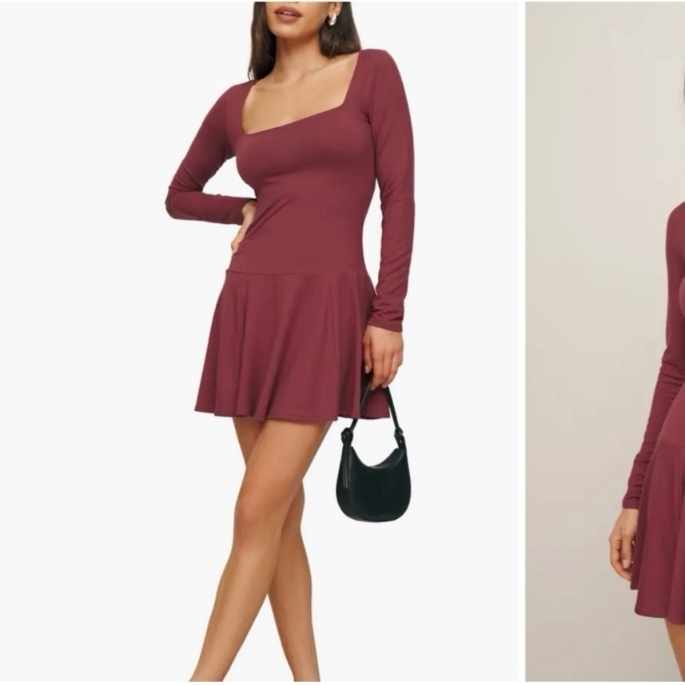 Reformation Coen Long Sleeve Drop Waist Minidress